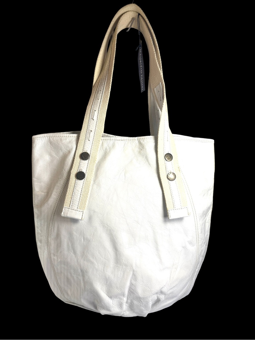 Maurizio Taiuti White Leather Tote with Canvas Straps
